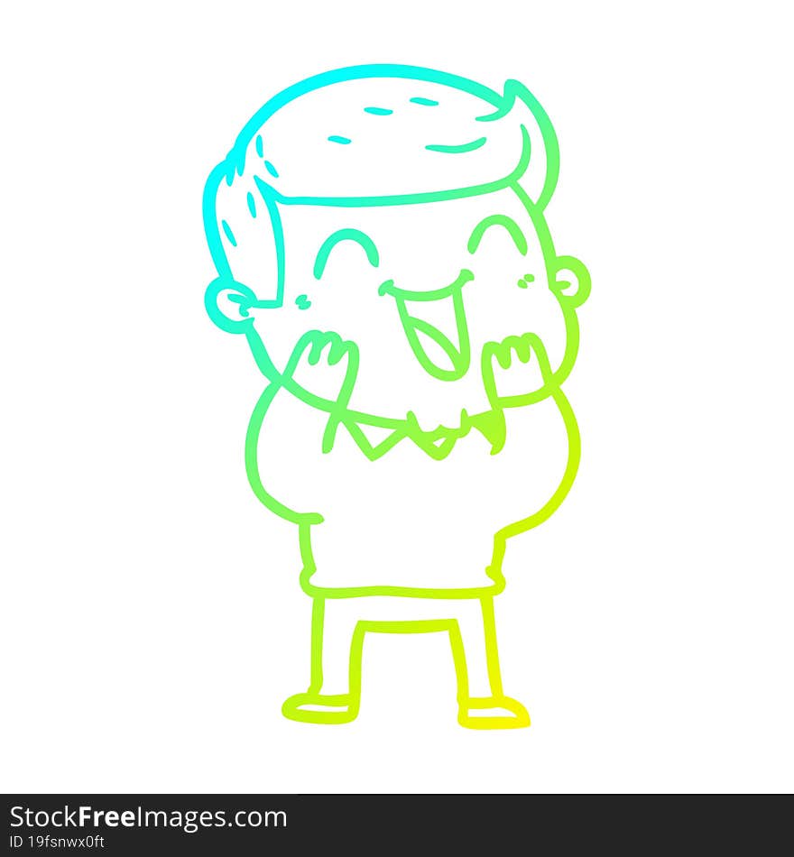 cold gradient line drawing of a cartoon man laughing