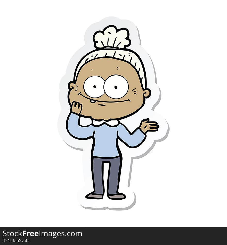 sticker of a cartoon happy old woman