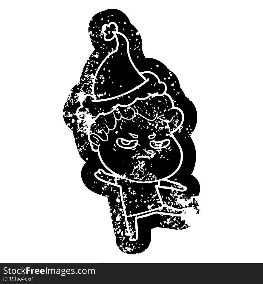 Cartoon Distressed Icon Of A Angry Man Wearing Santa Hat