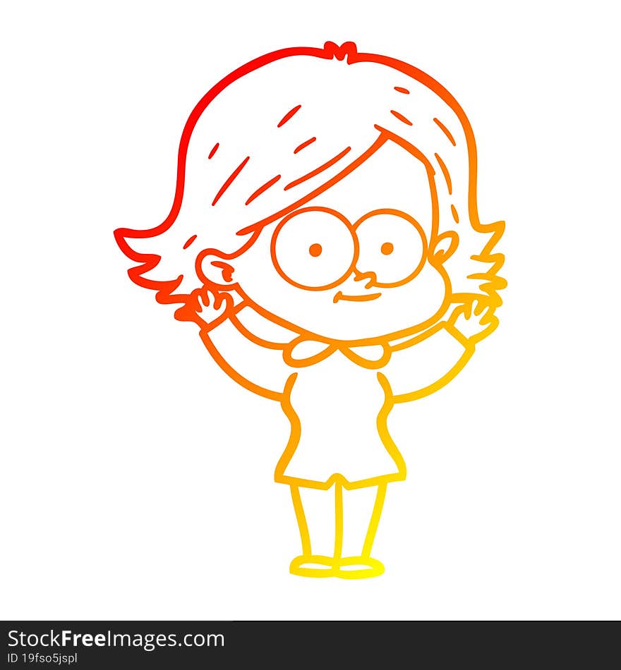 warm gradient line drawing of a happy cartoon girl