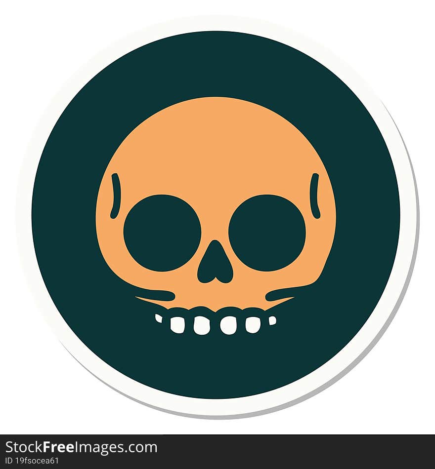 sticker of tattoo in traditional style of a skull. sticker of tattoo in traditional style of a skull