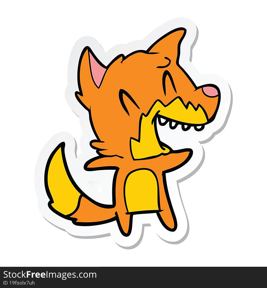 sticker of a laughing fox cartoon