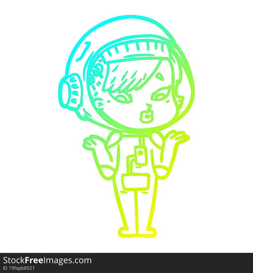 Cold Gradient Line Drawing Cartoon Astronaut Woman