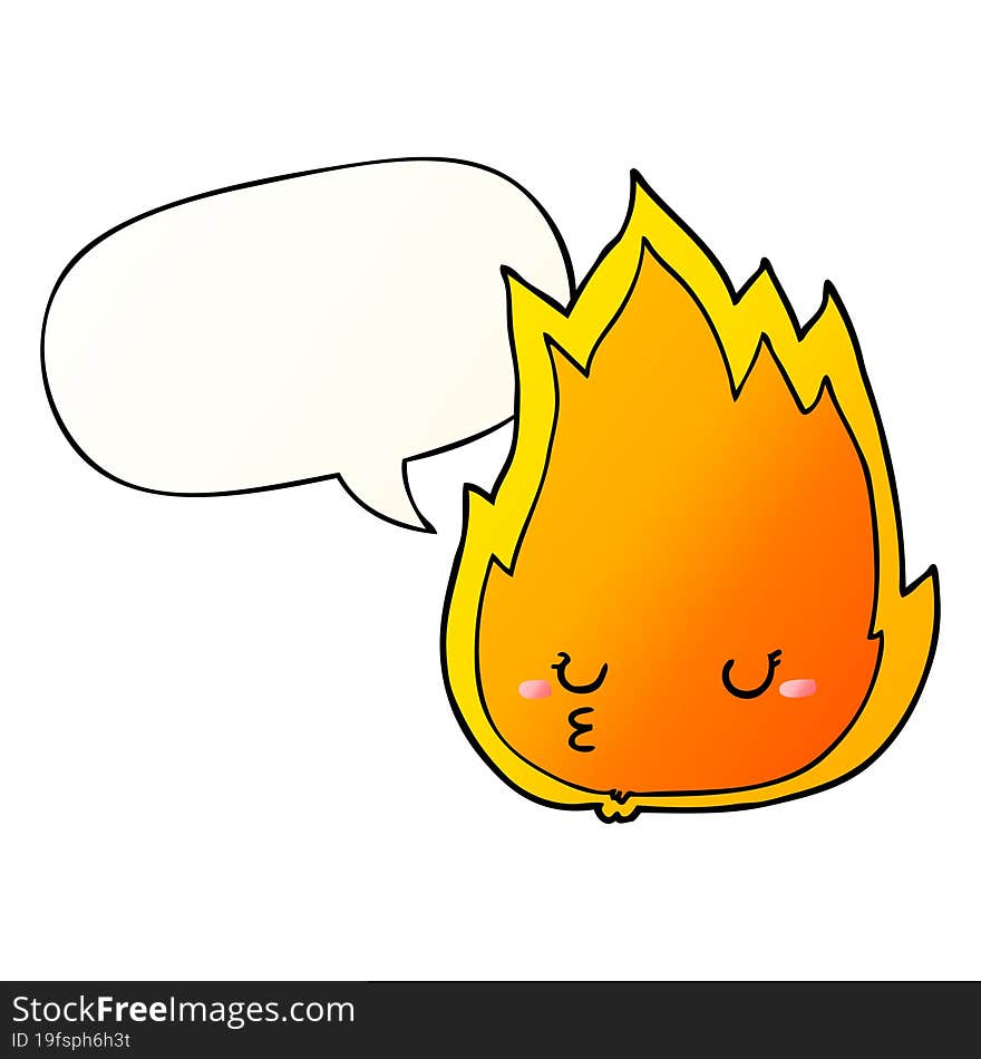 cute cartoon fire and speech bubble in smooth gradient style