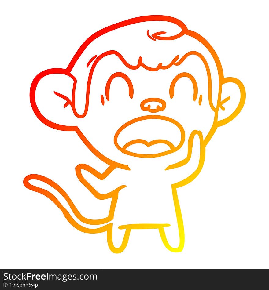 warm gradient line drawing shouting cartoon monkey