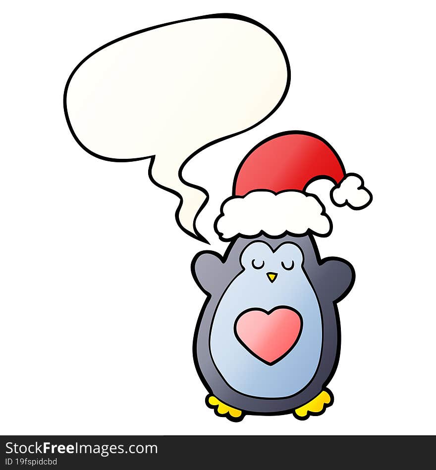 cute christmas penguin and speech bubble in smooth gradient style