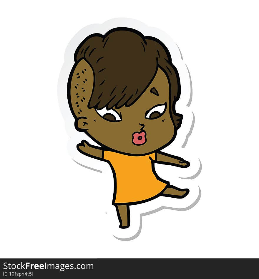 sticker of a cartoon surprised girl