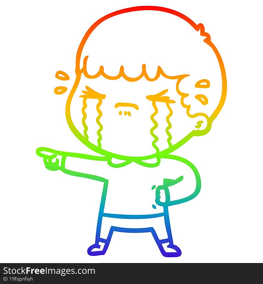 rainbow gradient line drawing cartoon man crying