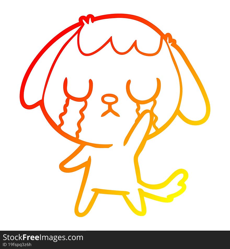 Warm Gradient Line Drawing Cute Cartoon Dog Crying