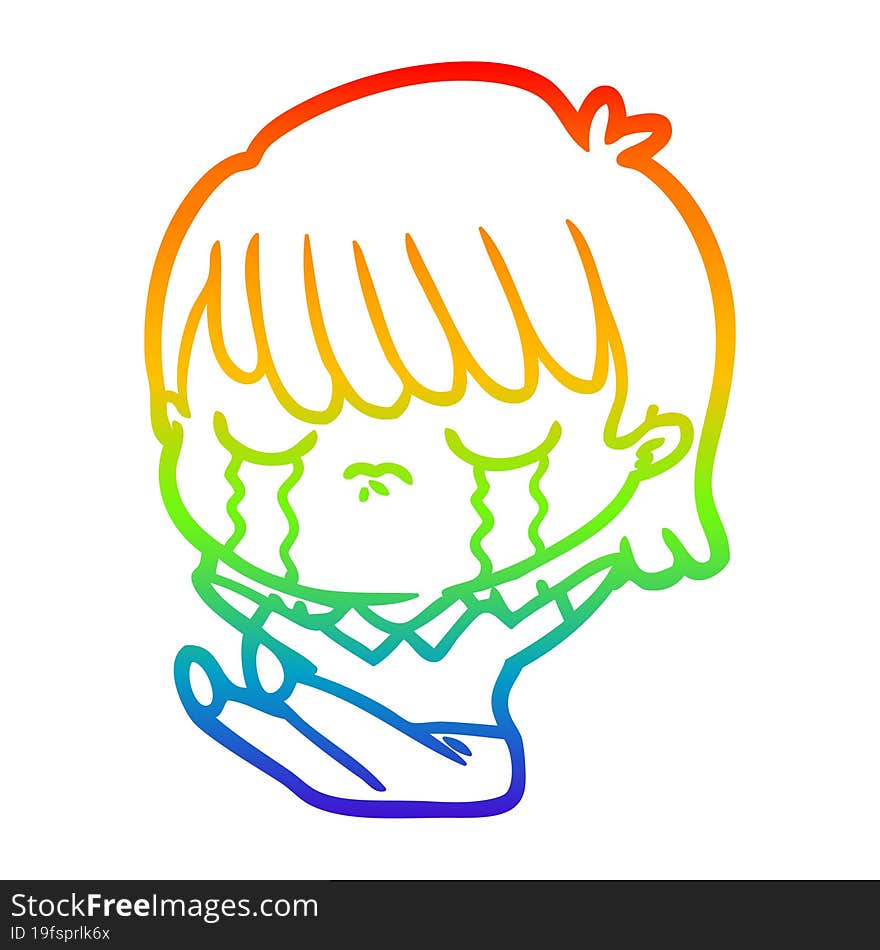 rainbow gradient line drawing of a cartoon woman crying