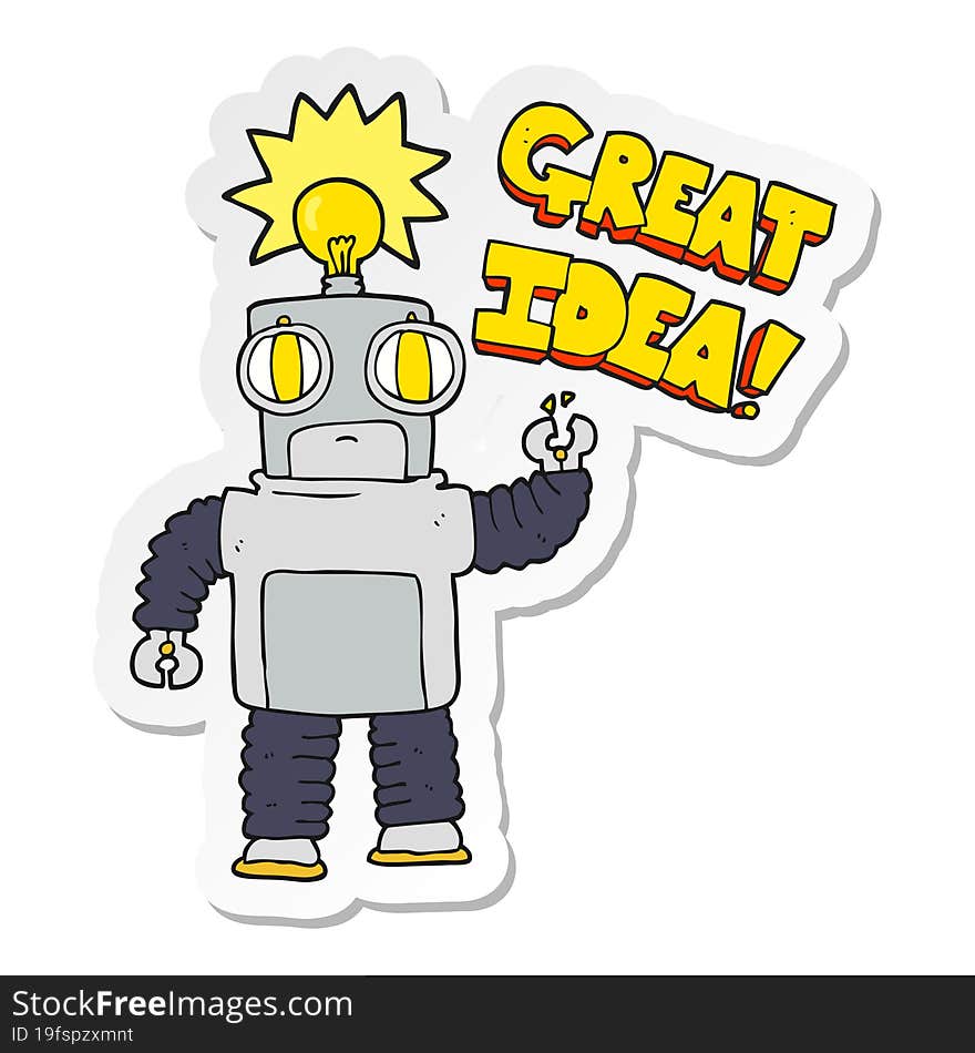 sticker of a cartoon robot with great idea