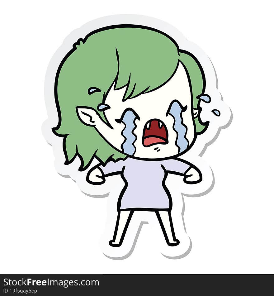 sticker of a cartoon crying vampire girl