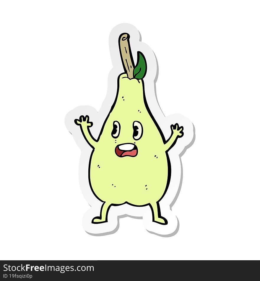 sticker of a cartoon frightened pear