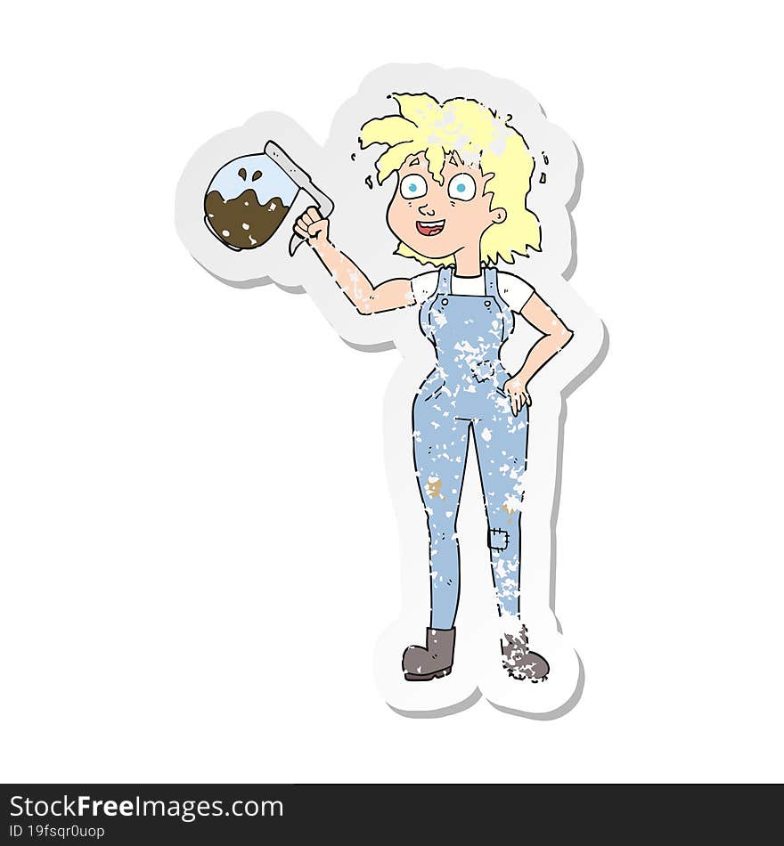 retro distressed sticker of a too much coffee cartoon