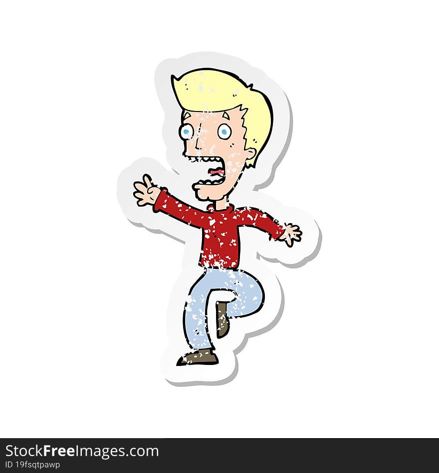 Retro Distressed Sticker Of A Cartoon Terrified Man