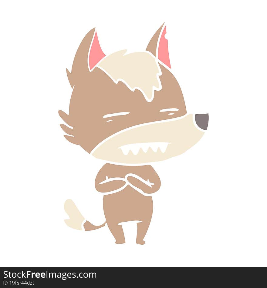 Flat Color Style Cartoon Wolf Showing Teeth