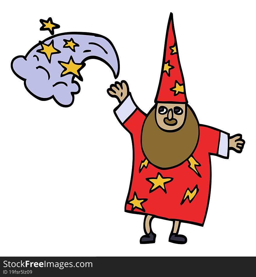 Cartoon Doodle Wizard Casting Spell