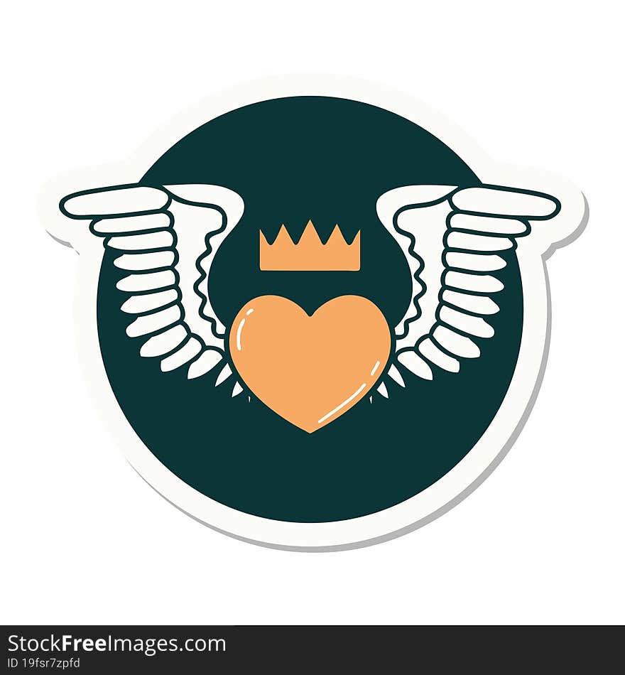 sticker of tattoo in traditional style of a heart with wings. sticker of tattoo in traditional style of a heart with wings