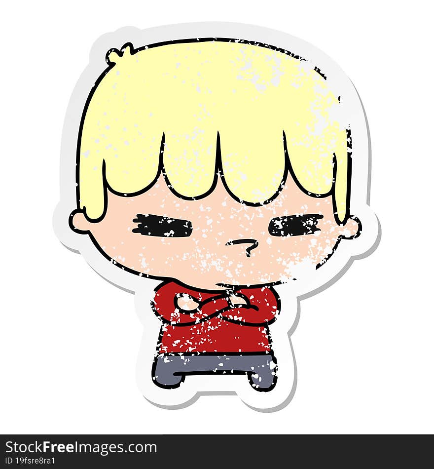 distressed sticker cartoon of a kawaii cute cross boy