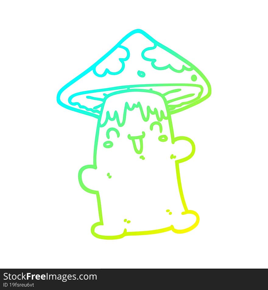 cold gradient line drawing of a cartoon mushroom character