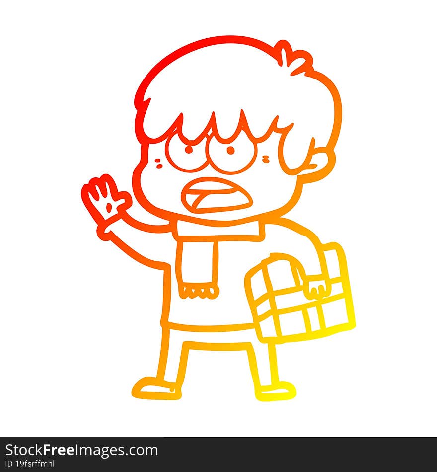 Warm Gradient Line Drawing Worried Cartoon Boy