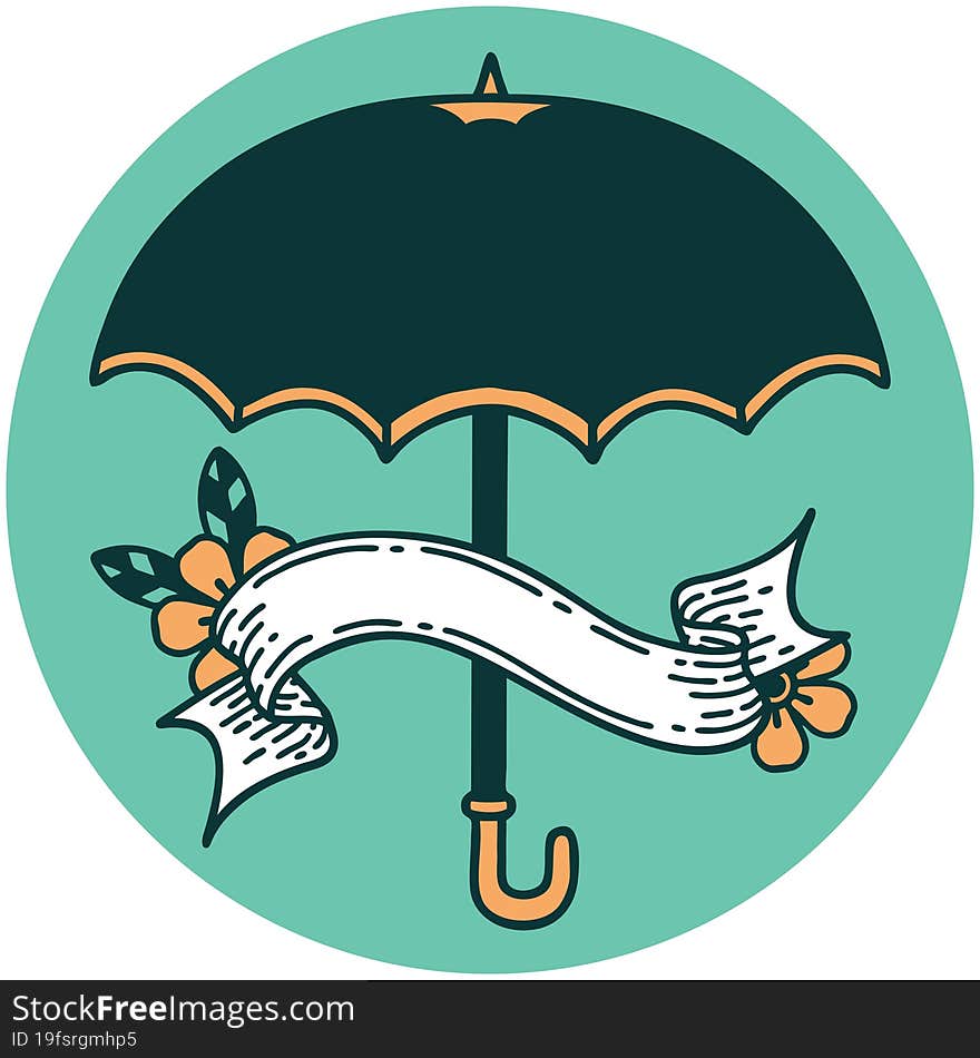 icon with banner of an umbrella