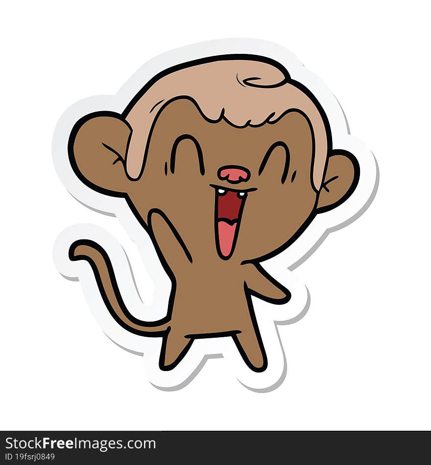 Sticker Of A Cartoon Laughing Monkey