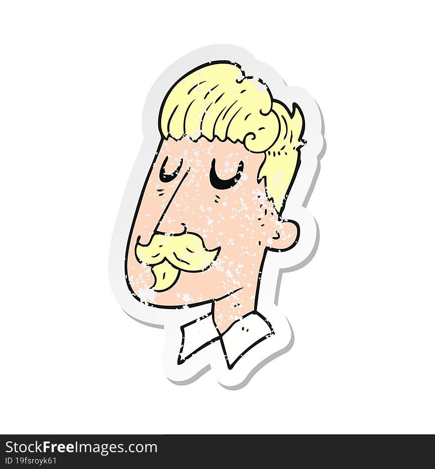 retro distressed sticker of a cartoon man with mustache