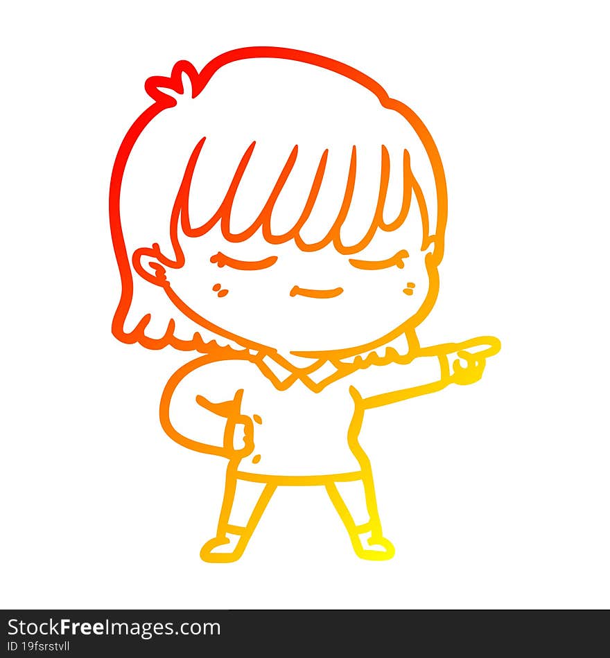 warm gradient line drawing of a cartoon woman