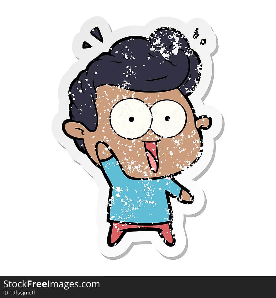 distressed sticker of a cartoon staring man