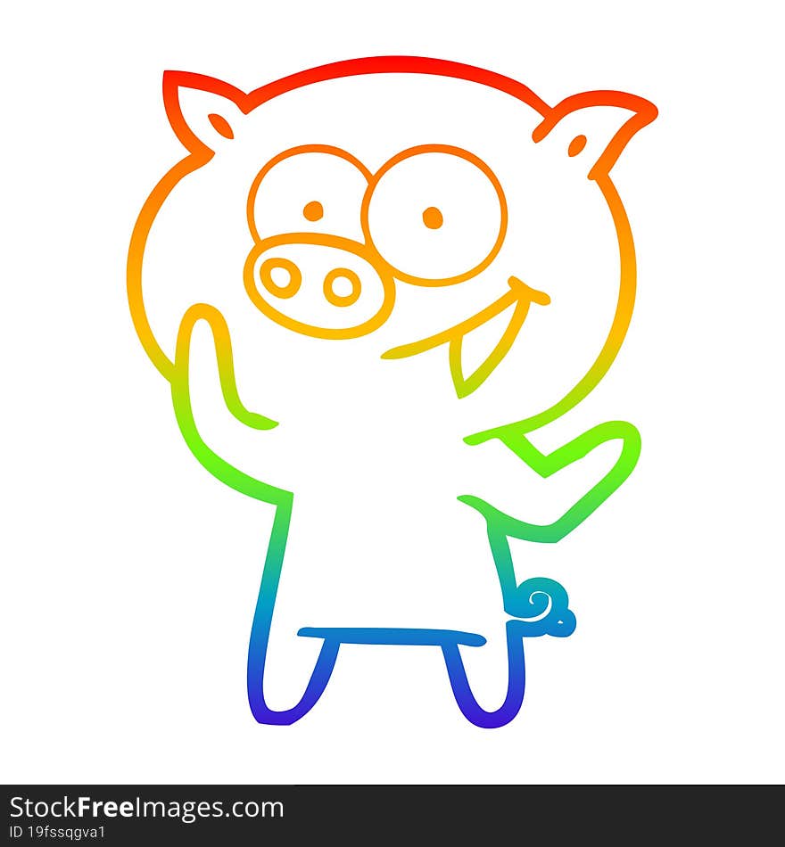 Rainbow Gradient Line Drawing Cheerful Pig Cartoon