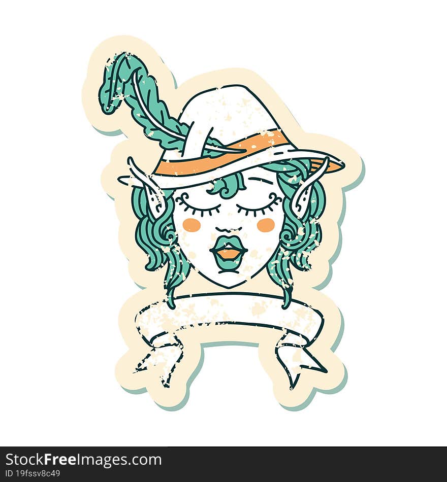 Retro Tattoo Style singing elf bard character face with banner. Retro Tattoo Style singing elf bard character face with banner