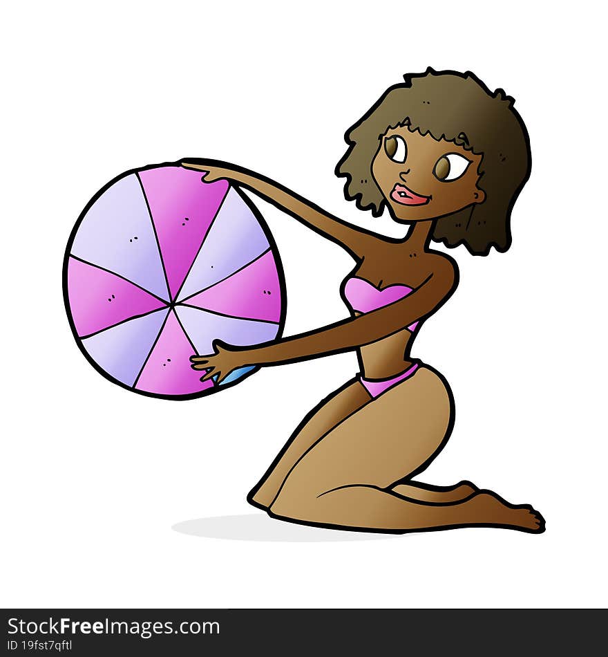 Cartoon Bikini Girl With Beach Ball