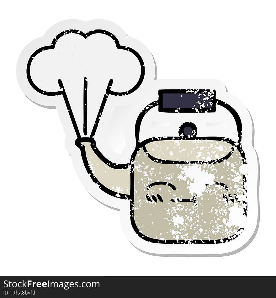 distressed sticker of a cute cartoon steaming kettle