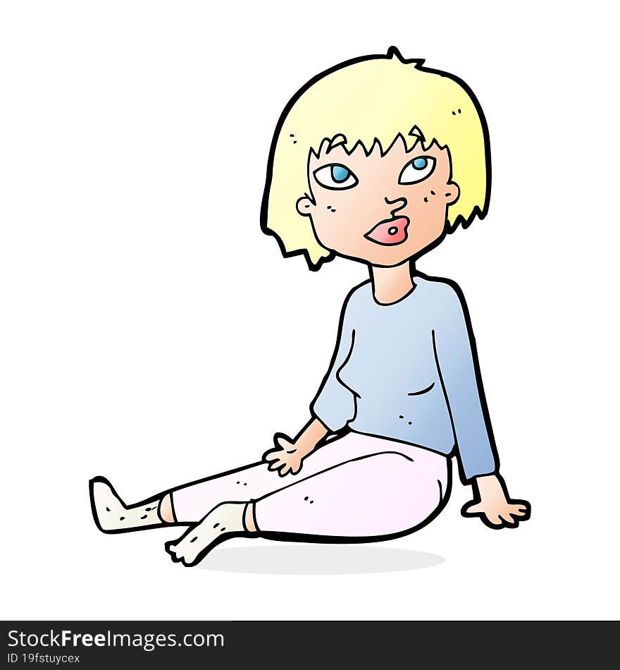 Cartoon Woman Sitting On Floor