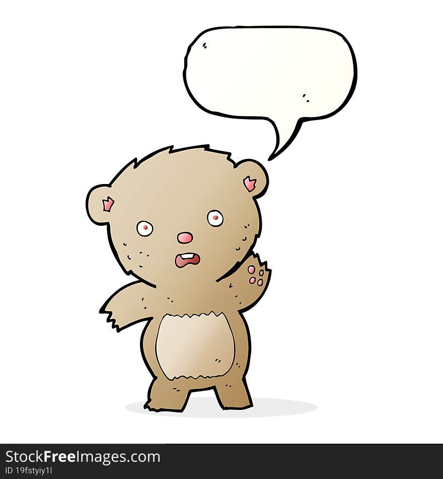 cartoon unhappy teddy bear with speech bubble