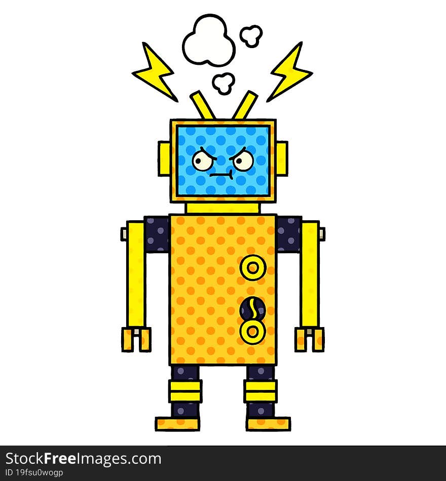 comic book style cartoon malfunctioning robot