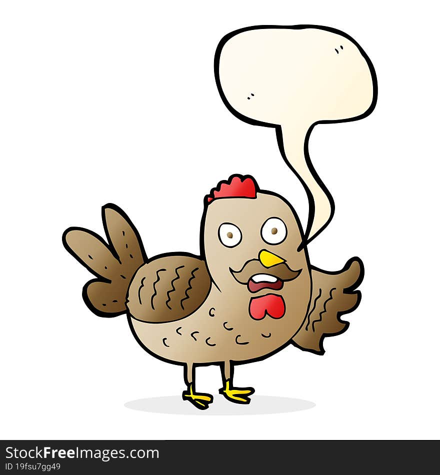 cartoon old rooster with speech bubble