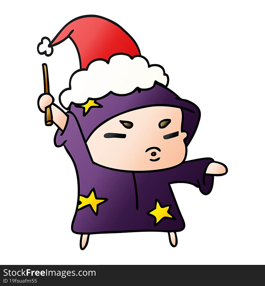 hand drawn christmas gradient cartoon of kawaii wizard