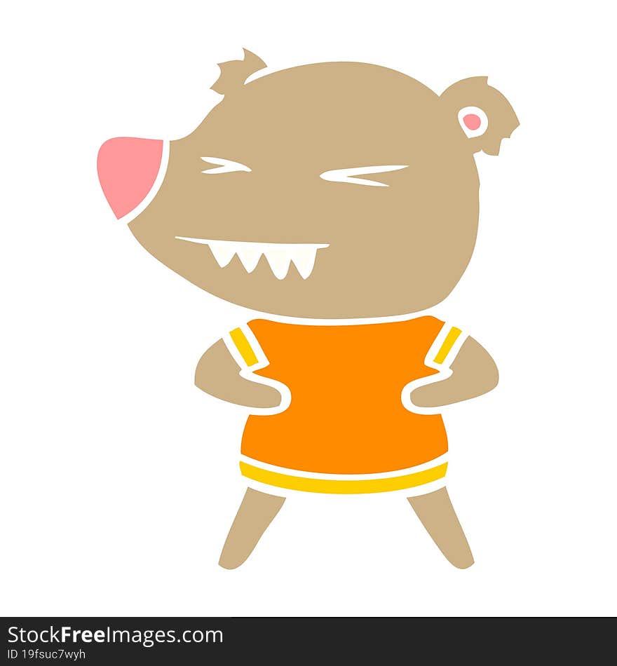 angry bear flat color style cartoon in t shirt