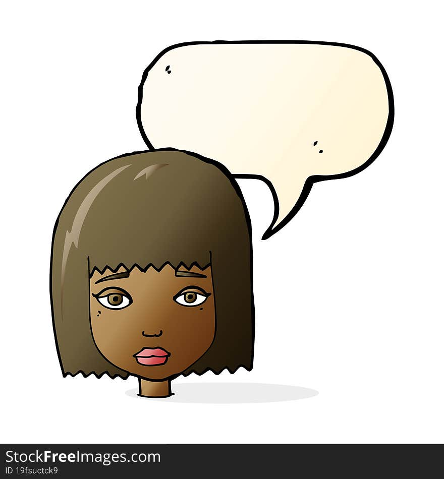 cartoon female face with speech bubble