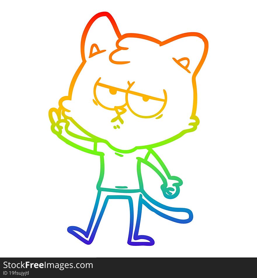 rainbow gradient line drawing bored cartoon cat