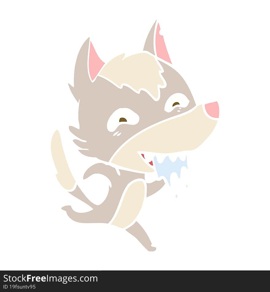 flat color style cartoon hungry wolf running