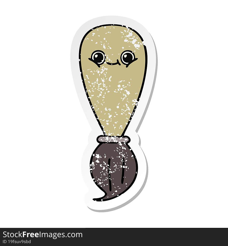 distressed sticker of a cute cartoon paint brush