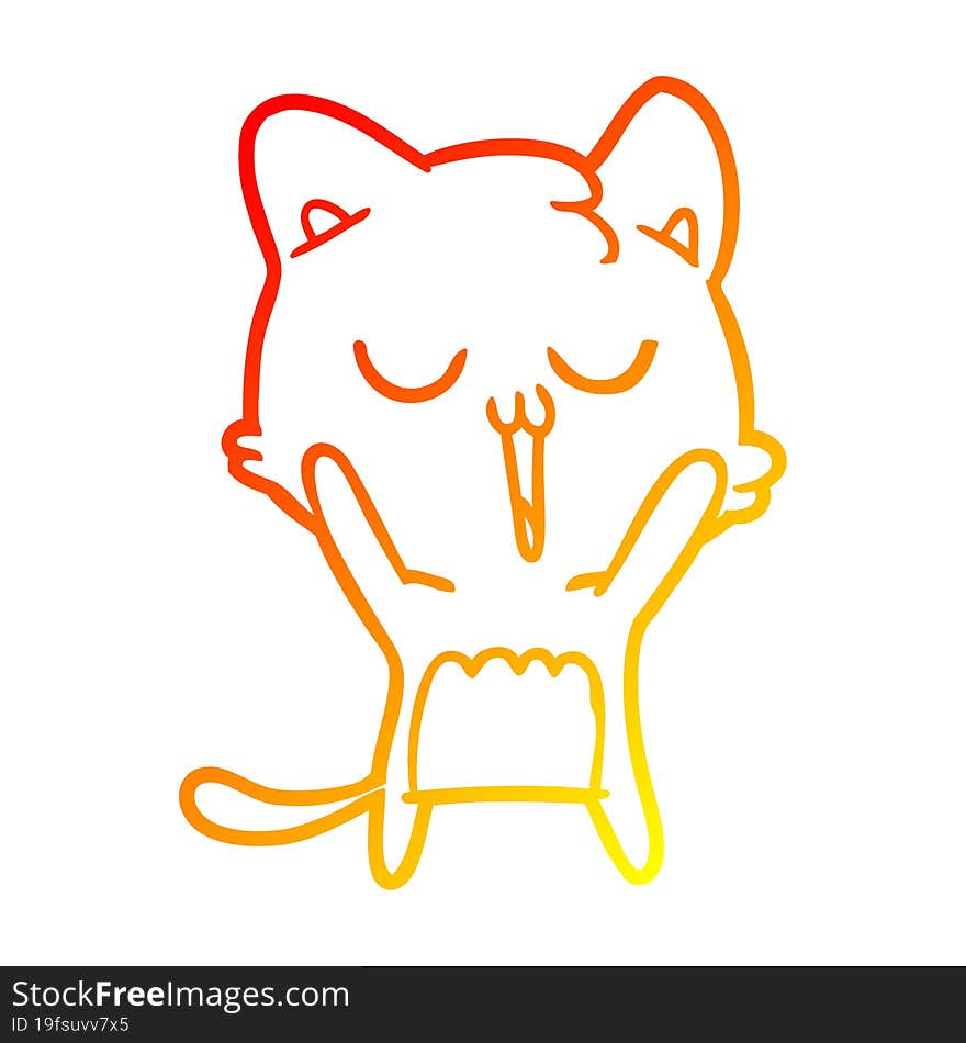 warm gradient line drawing cartoon cat singing