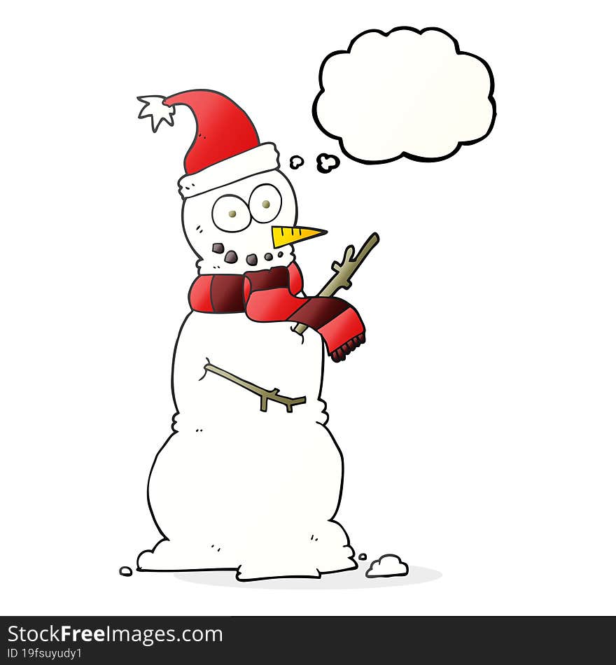 freehand drawn thought bubble cartoon snowman