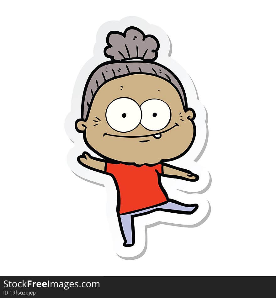 sticker of a cartoon happy old woman