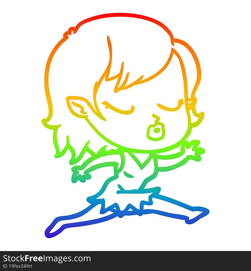 rainbow gradient line drawing cute cartoon vampire girl