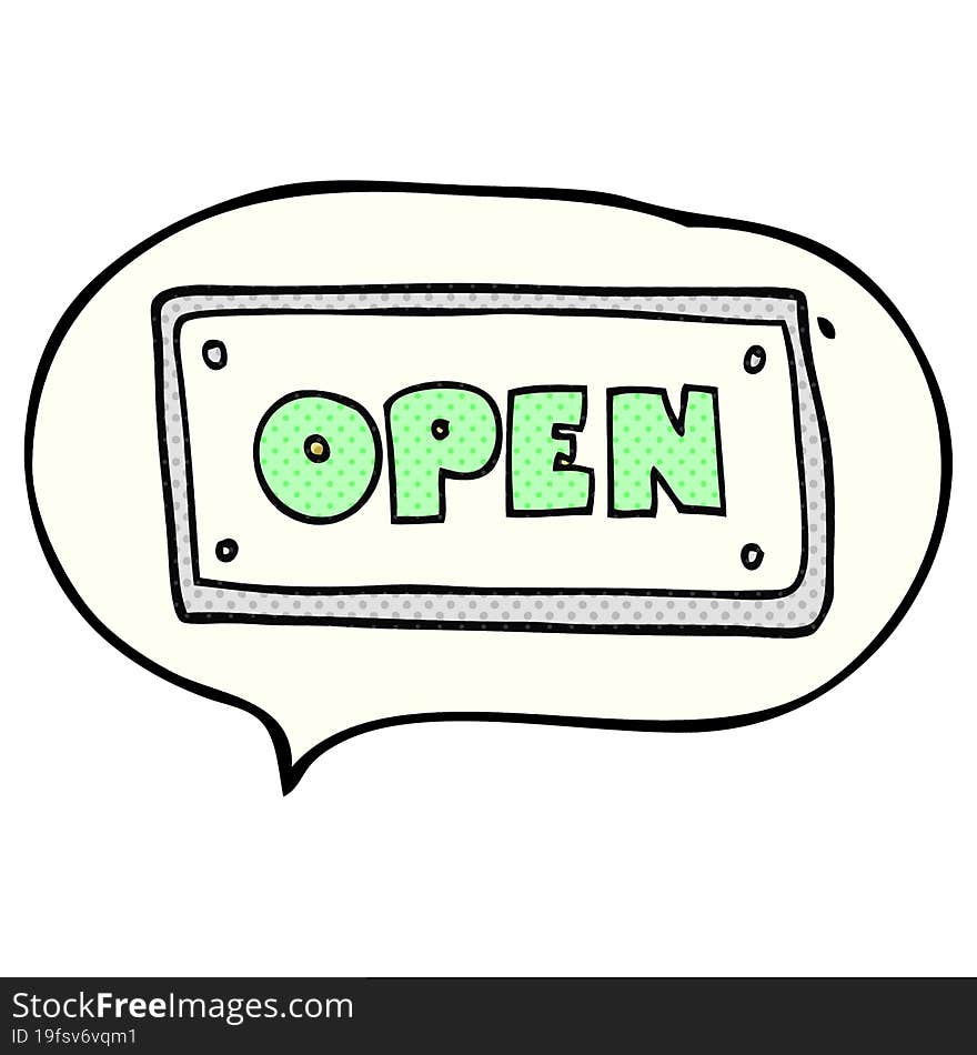 Comic Book Speech Bubble Cartoon Open Sign