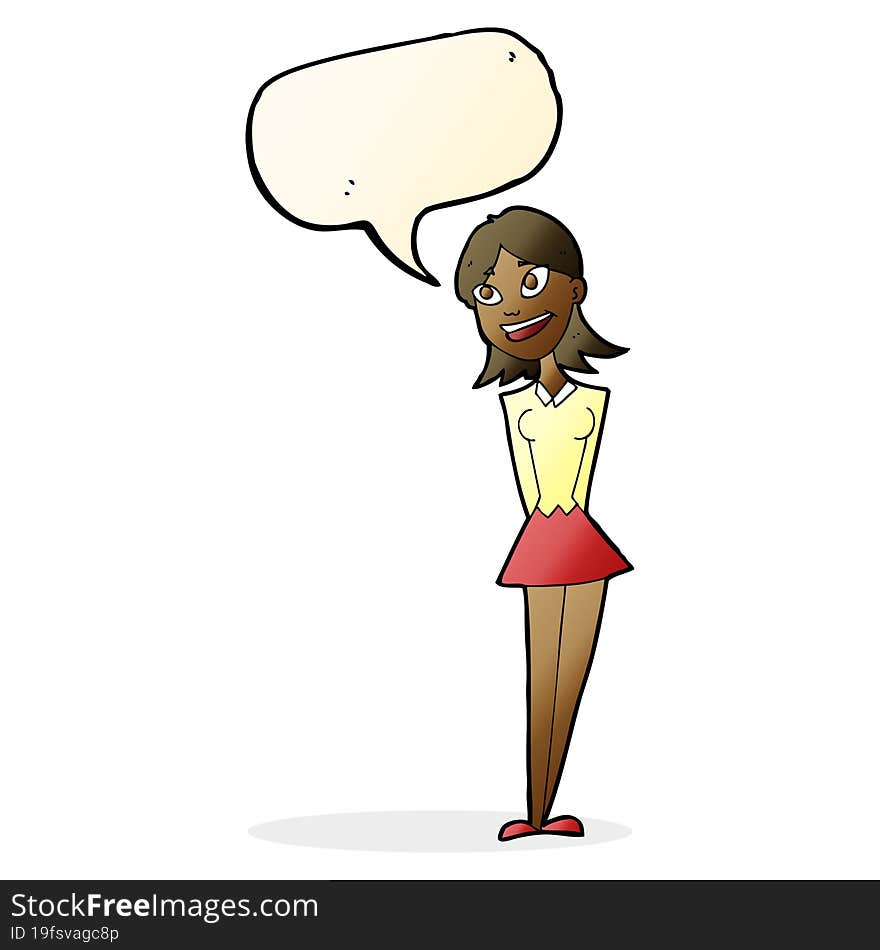 Cartoon Happy Woman With Speech Bubble